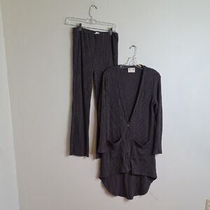 Joyfolie Charcoal Ribbed Knitwear Lounge Set